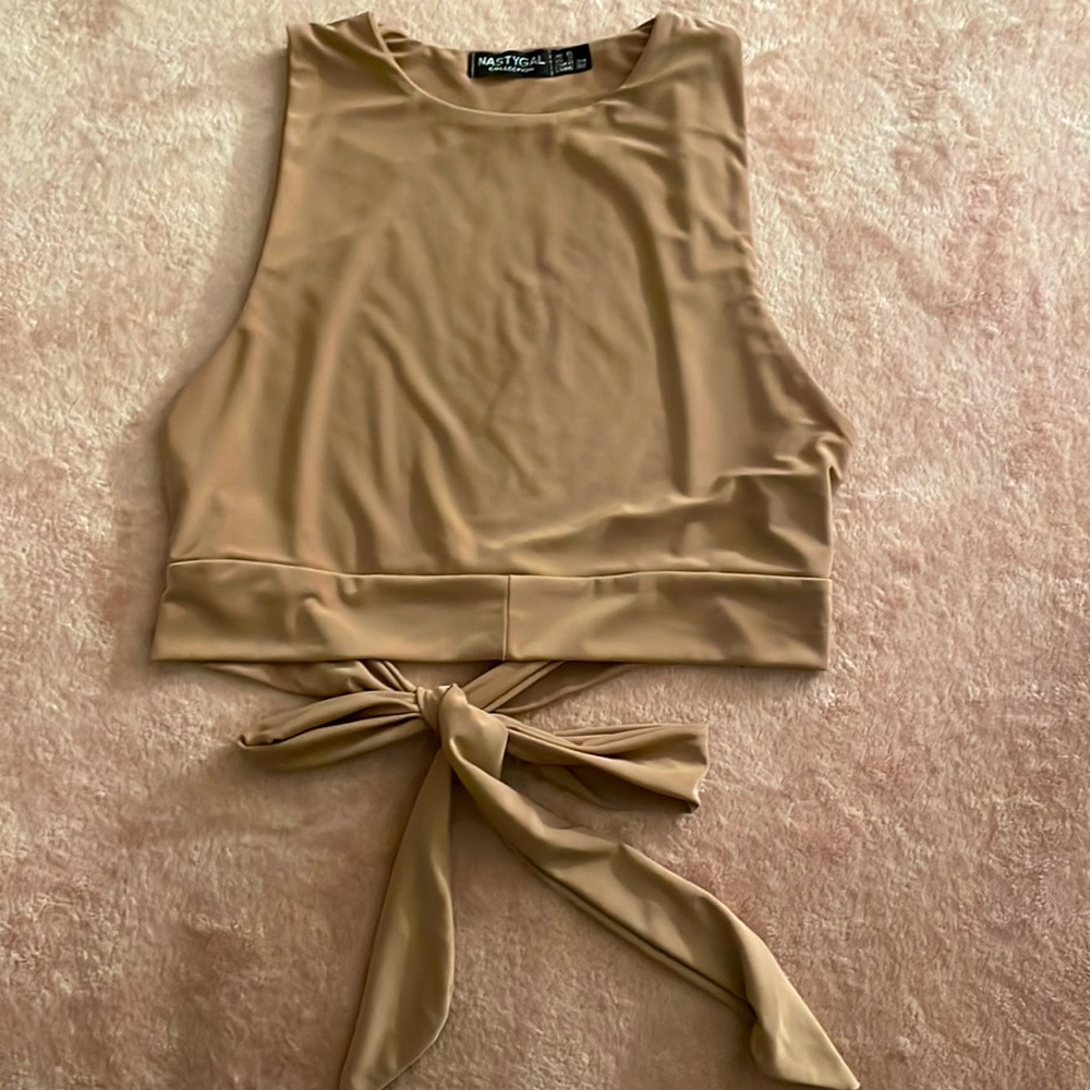 High Neck Backless Tie Cropped Tank